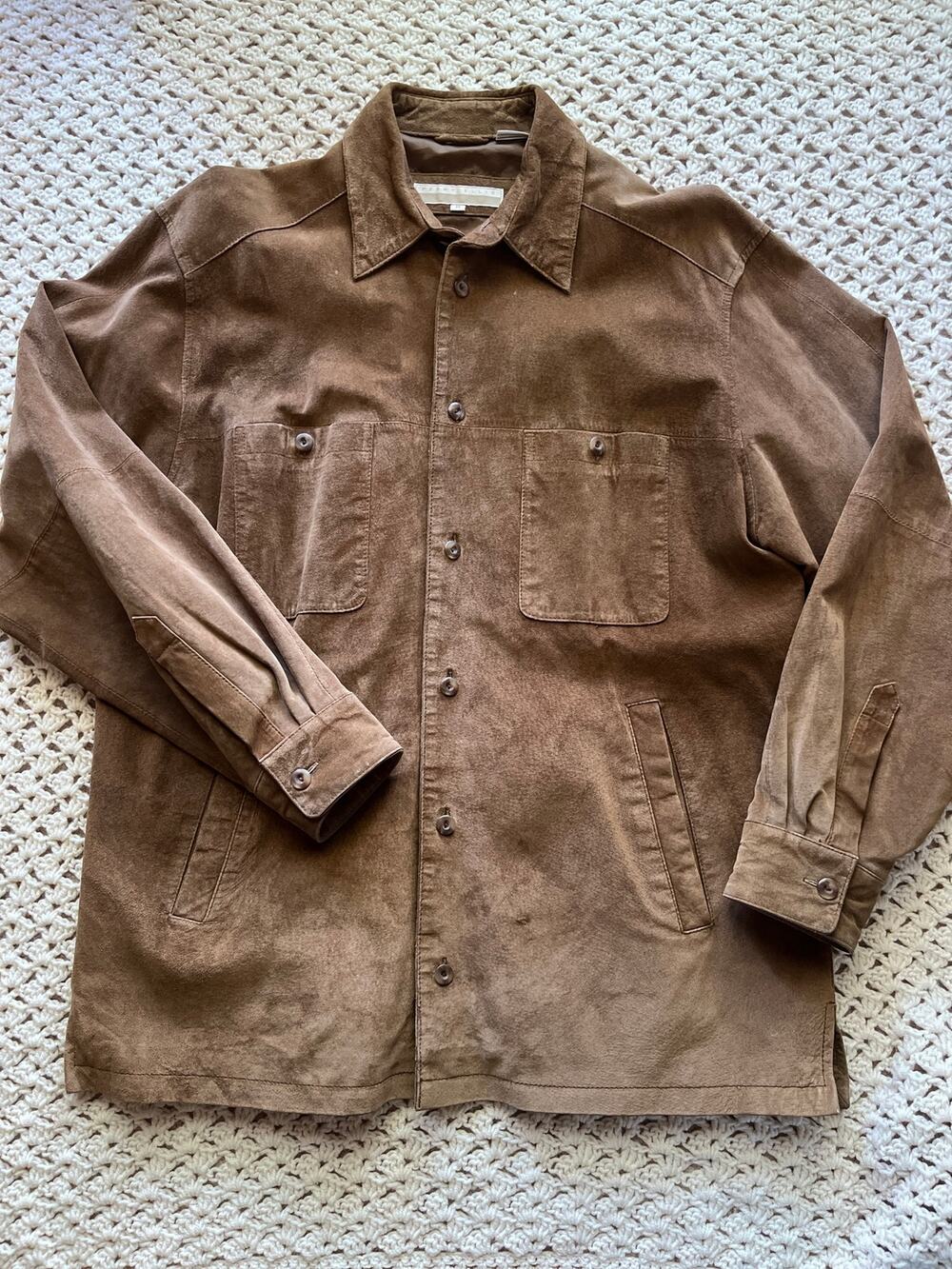 Vintage Y2K Tan Suede Coat Brown Utility Leather Size Medium